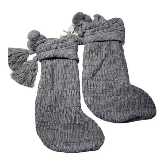 NEW! Lot of 2 Gray Cable Knit Christmas Stockings with Tassels -- Hearth & Hand - Picture 2 of 7